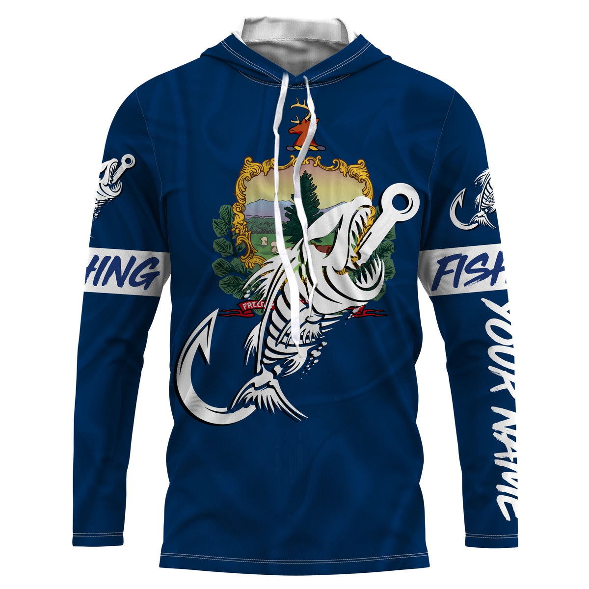 VT Vermont Fishing Flag Fish hook skull Custom name jerseys | Long sleeve, Long Sleeve Hooded NPQ743