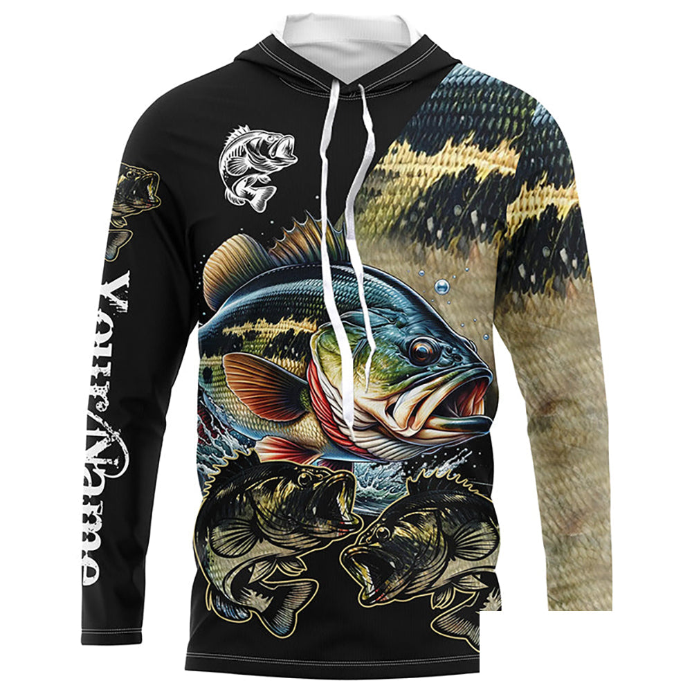 Largemouth Bass Fishing scales Customize name 3D All Over Printed fishing Long sleeve shirts NPQ274