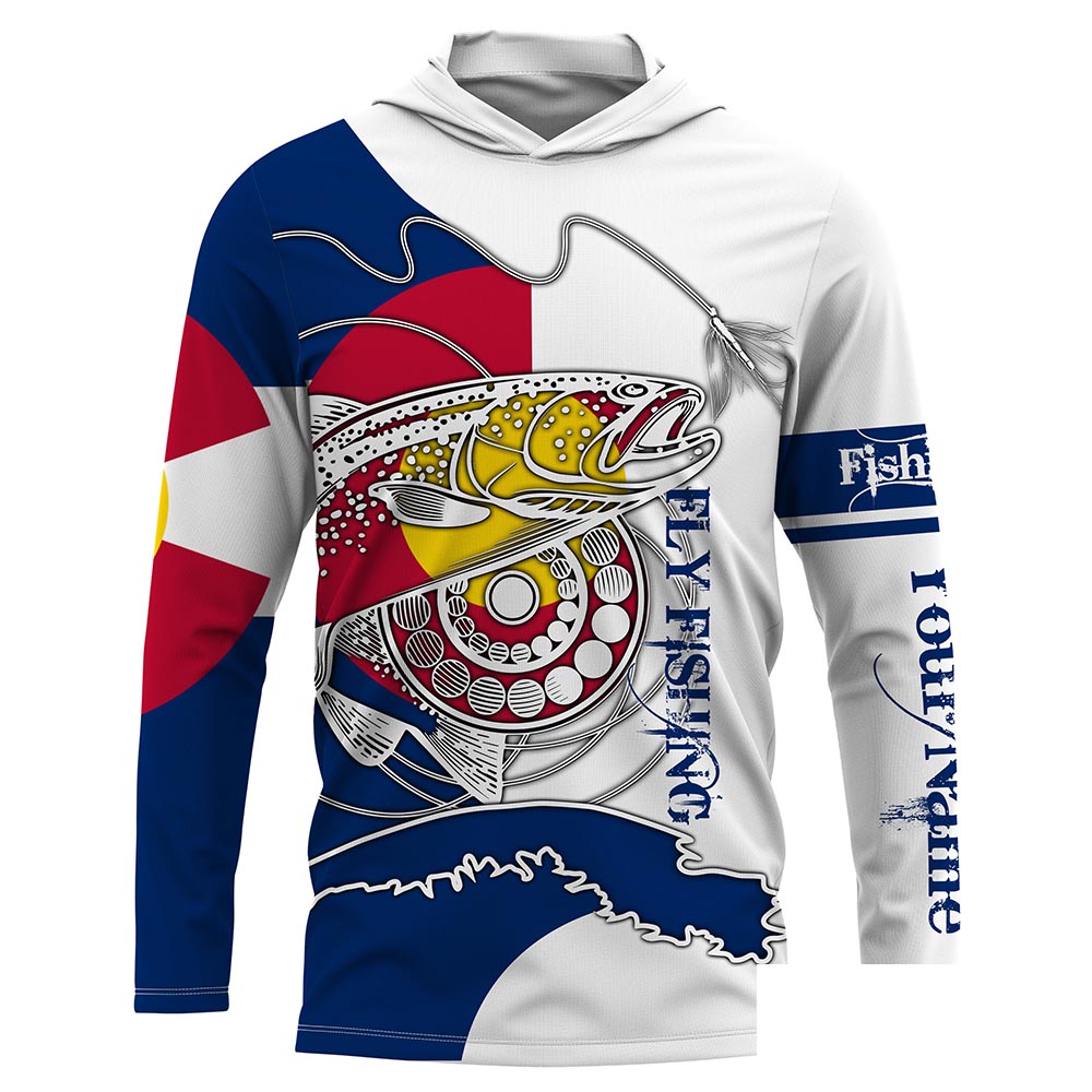 Trouts fly fishing Colorado flag Custom fishing Long sleeve, Long Sleeve Hooded NPQ809