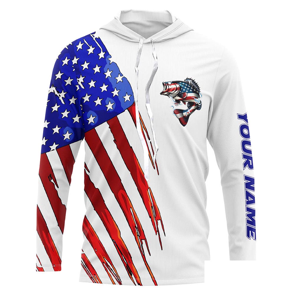 Bass Fishing American flag patriotic fishing Customize fishing long sleeve hooded shirts NPQ374
