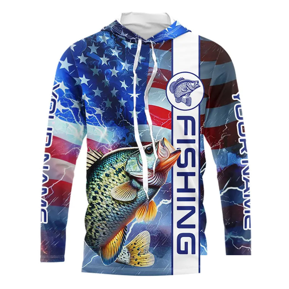 American flag Crappie lightning Long Sleeve Fishing Shirts custom Patriotic Crappie fishing jerseys NQS9472
