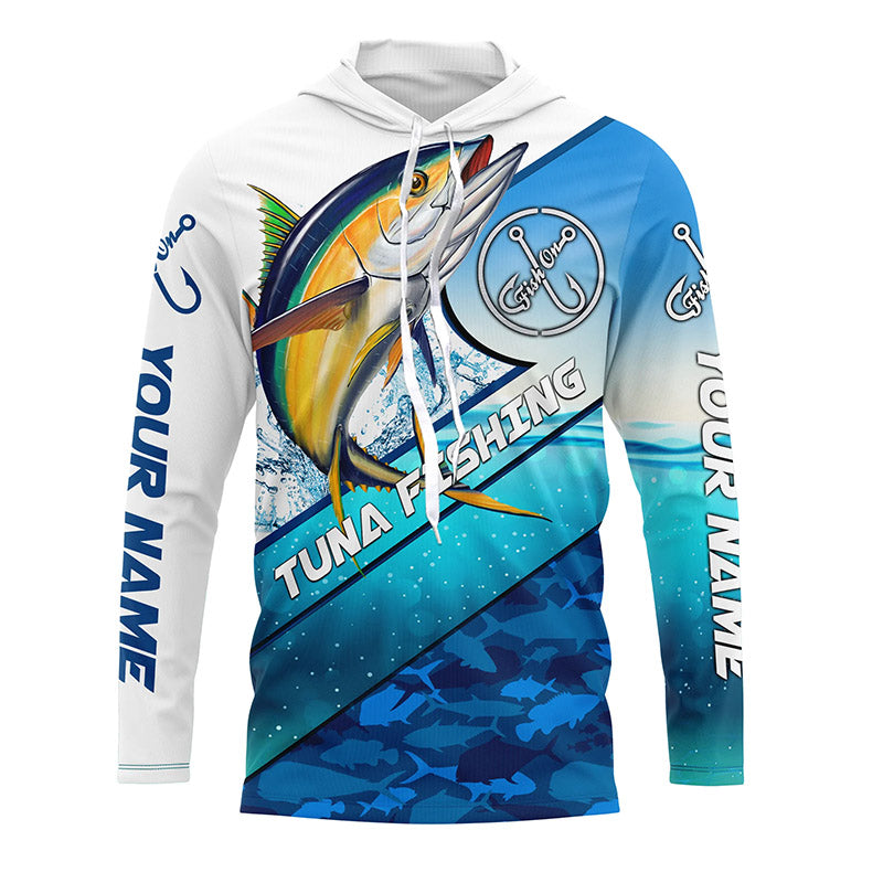 Personalized Tuna fishing blue sea camo fishing Long sleeve, Custom Tuna saltwater fishing jerseys NQS5090