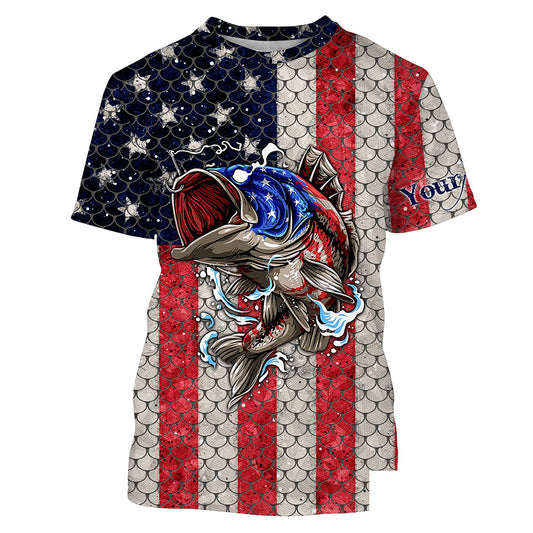 Personalized Bass Fishing American Flag Patriotic shirts Custom Tshirt - TTN36