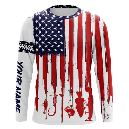 Custom American Flag Fishing Shirt with UV Protection - Personalized Name A12