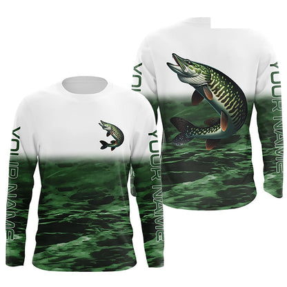 Musky Fishing Custom Long Sleeve Tournament Shirts, Performance Muskie Fishing Jerseys | Green IPHW6301