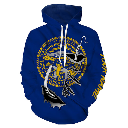 Nebraska Flag Fish Hook Custom All over print Hoodie Fishing Shirts - HPW336