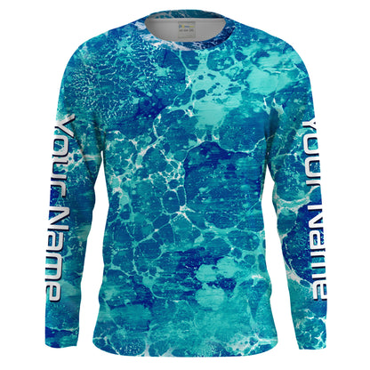 Custom Saltwater Long sleeve Fishing Shirts UV Protection, Sea wave camo Fishing Shirts - HPW242