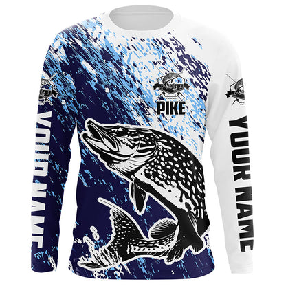 Custom Pike Fishing Jerseys, Pike Fishing Long Sleeve Performance Shirts | Blue IPHW6300