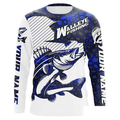 Custom Walleye Fishing Jerseys, Walleye Fishing Long Sleeve Fishing Tournament Shirts | Blue Camo IPHW5731