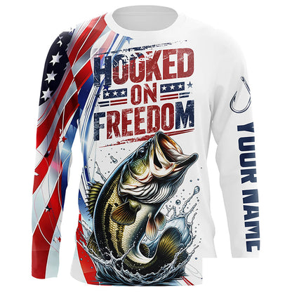 American Flag Bass Fishing Custom Long Sleeve Fishing Shirts, Patriotic Bass Fishing Jerseys IPHW6806