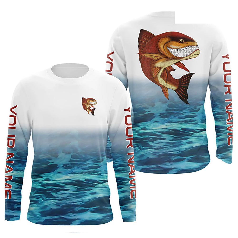 Angry Redfish Custom Long Sleeve Fishing Shirts, Redfish Puppy Drum Performance Fishing Shirts IPHW6133