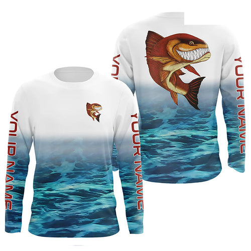 Angry Redfish Custom Long Sleeve Fishing Shirts, Redfish Puppy Drum Performance Fishing Shirts IPHW6133