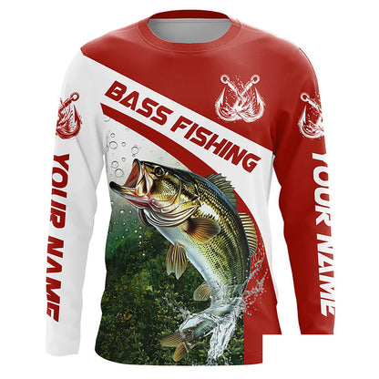 Custom Bass Fishing Long Sleeve Tournament Fishing Shirts, Bass Performance Fishing Jerseys | Red IPHW5801