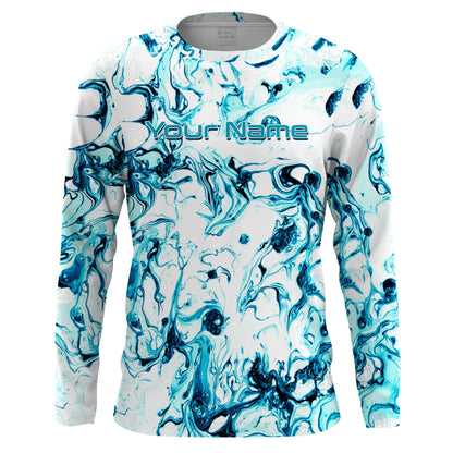 Custom Saltwater Long sleeve performance Fishing Shirts UV Protection, Sea wave camo Fishing Shirts - HPW248