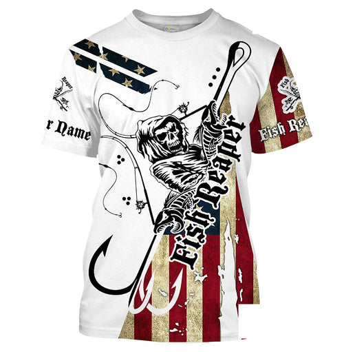 Fish reaper American Flag Custom Men performance Fishing T Shirts, Patriotic Fishing jerseys - HPW19