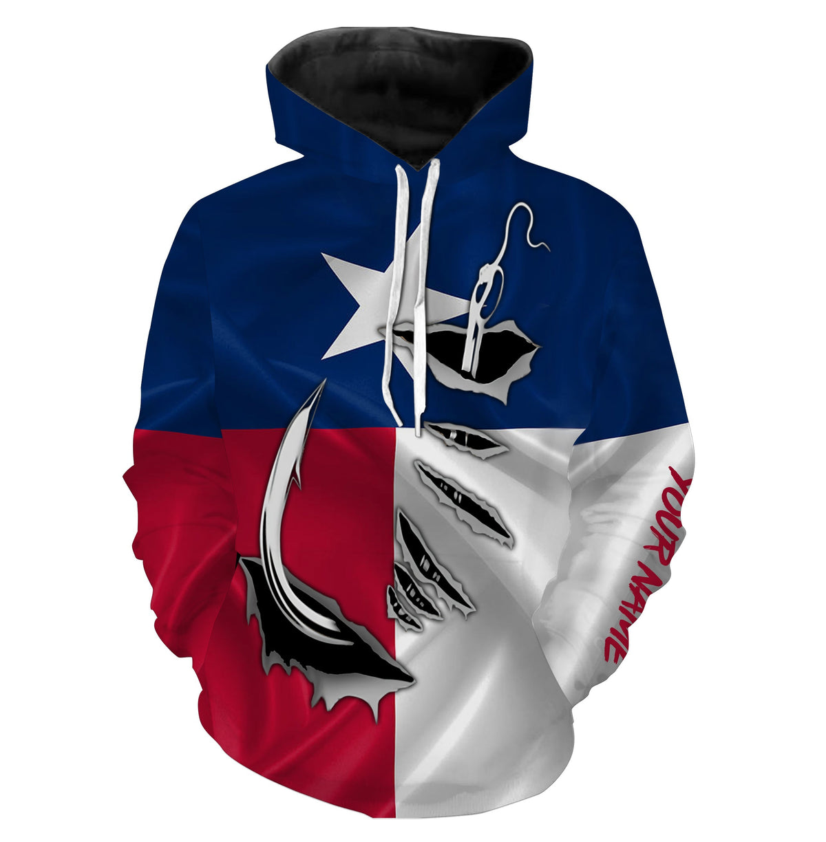 TX Fishing 3D Fish Hook Texas Flag Custom All over print Hoodie Shirts, personalized patriotic Fishing gifts - HPW2