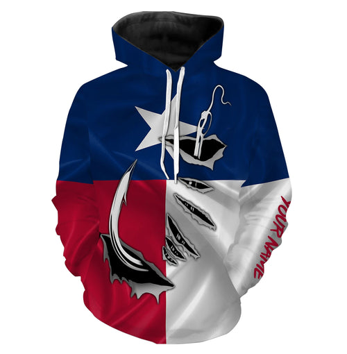 TX Fishing 3D Fish Hook Texas Flag Custom All over print Hoodie Shirts, personalized patriotic Fishing gifts - HPW2