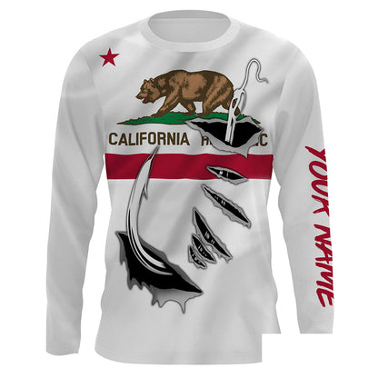 CA Fishing 3D Fish Hook California Flag UV protection quick-dry Custom long sleeves shirts personalized fishing apparel gift for Fishing lovers IPH1904