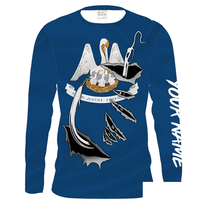 Louisiana Flag Fishing 3D Fish Hook UV protection Custom men Long Sleeve performance Fishing Shirts - HPW36