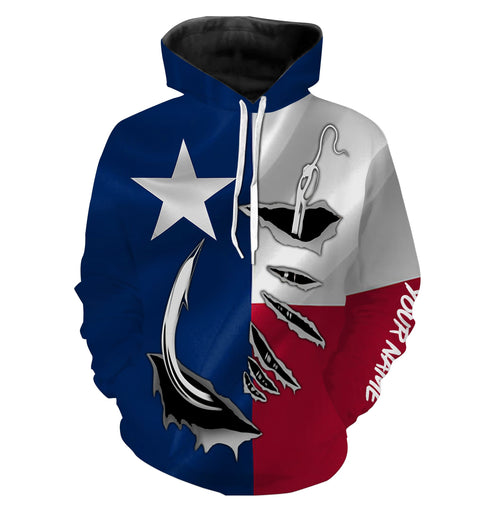 Custom Texas Flag Texas Fishing Fish Hook All over print Hoodie Shirts personalized fishing gifts - HPW34