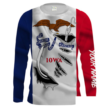 Iowa Flag 3D Fish Hook UV protection Custom Men long Sleeve performance Fishing Shirts Fishing apparel - HPW44