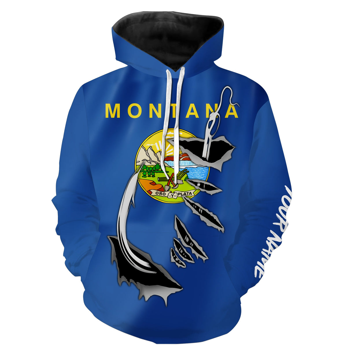 Montana Flag Fish Hook custom All over print Hoodie Shirts Fishing shirts fishing apparel - HPW326
