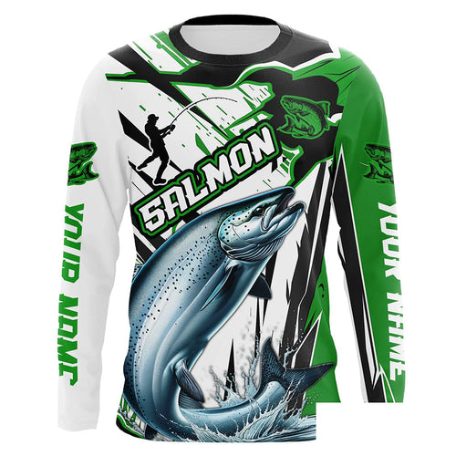 Chinook Salmon Custom Long Sleeve Performance Fishing Shirts, Salmon Fishing Jerseys | Green IPHW6214