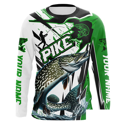Custom Pike Long Sleeve Performance Fishing Shirts, Pike Fishing Jerseys | Green IPHW6215