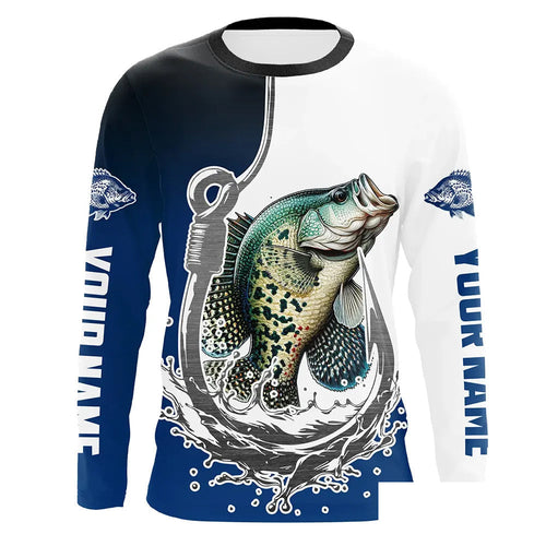 Custom Crappie Long Sleeve Fishing Shirts, Fish Hook Shirt Design Crappie Fishing Jerseys IPHW6222