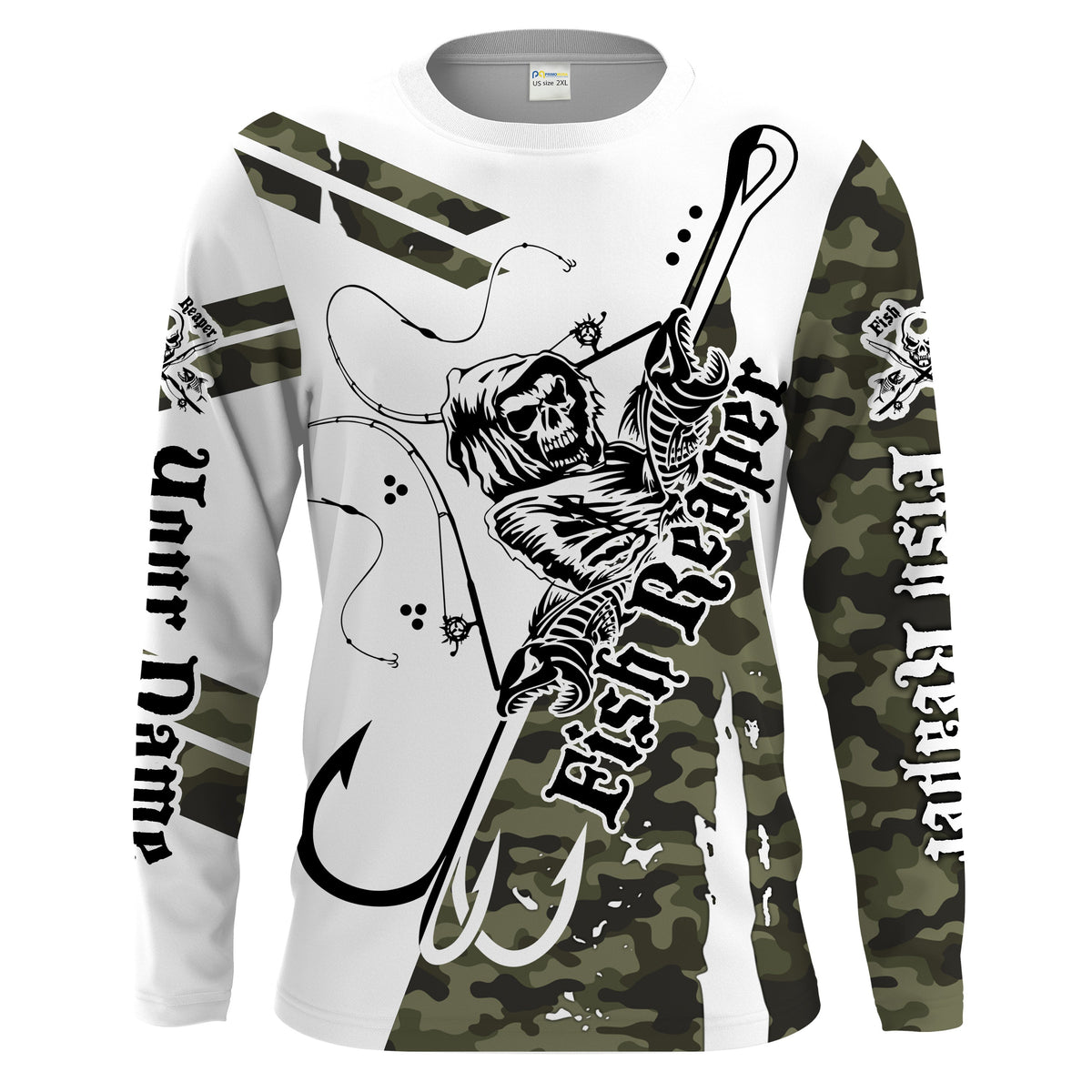 Fish reaper military camo Custom Men Long Sleeve Fishing Shirts, Fish skull personalized Fishing gifts - HPW63