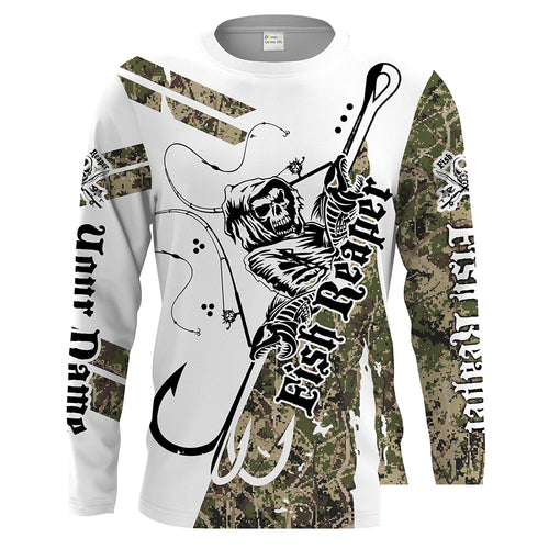 Fish reaper grass camo Custom Men Long Sleeve Fishing Shirts, Fish skull personalized Fishing gifts - HPW64