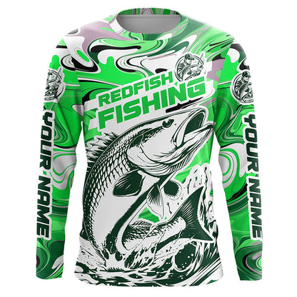 Redfish Fishing Custom Performance Long Sleeve Uv Shirts, Saltwater Camo Fishing Shirt | Green IPHW6156