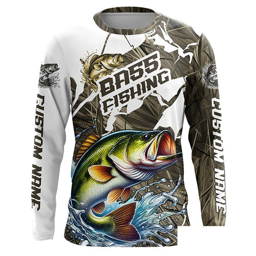 Custom Largemouth Bass Fishing Tournament Jerseys, Bass Long Sleeve Fishing Shirts Camo IPHW6843