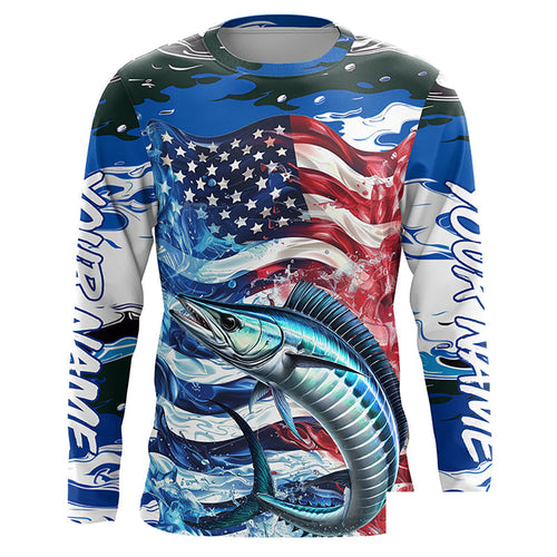 Wahoo Fishing Custom Long Sleeve Performance Shirts, American Flag Patriotic Wahoo Fishing Shirt IPHW7022