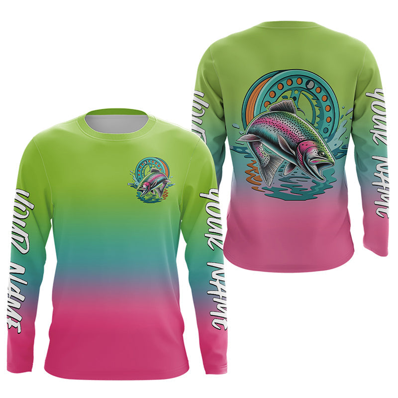 Custom Rainbow Trout Fly Fishing Long Sleeve Shirts, Fly Reel Tournament Shirt IPHW9122