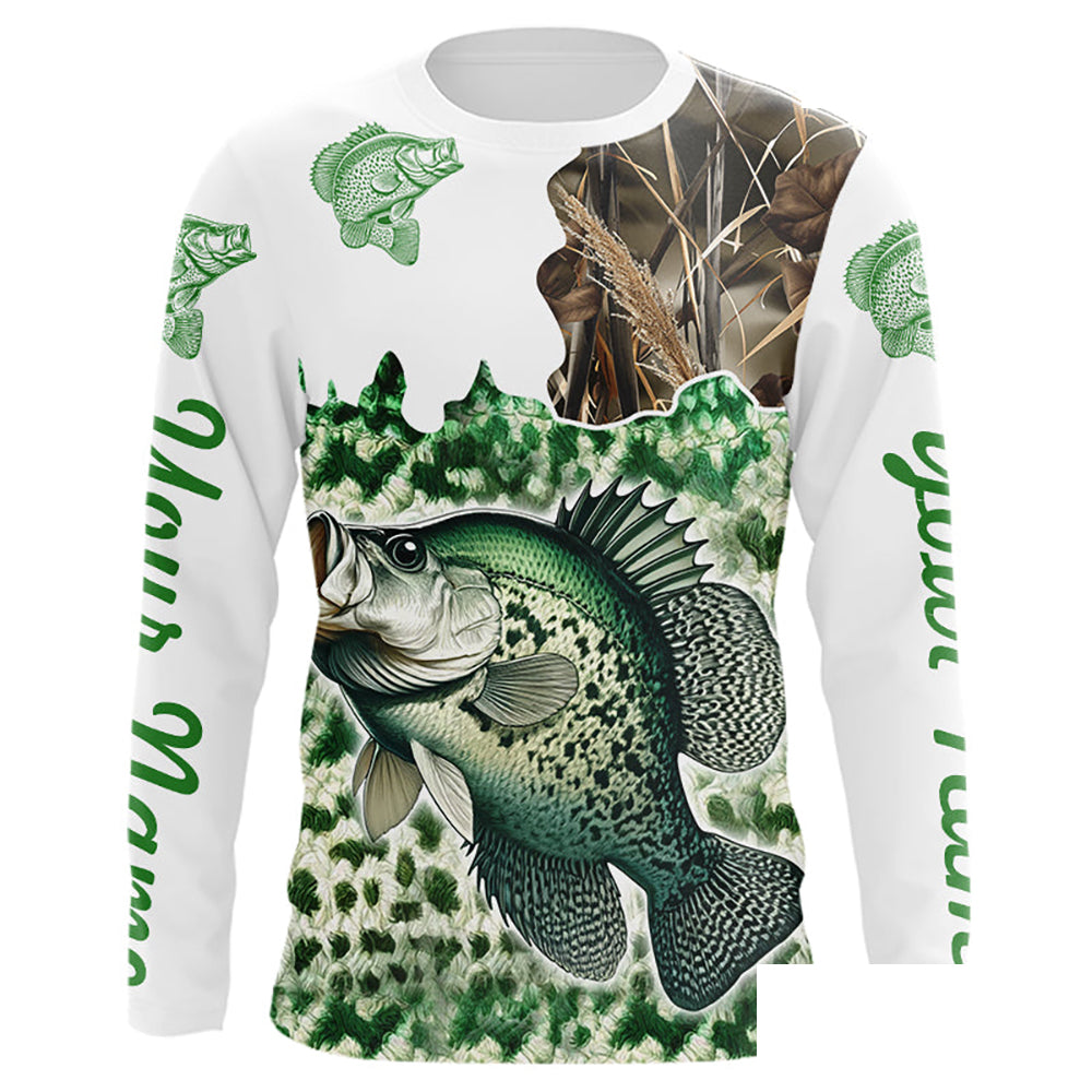 Crappie fishing green scales camo Custom name Long sleeve fishing shirts, Long Sleeve Hooded NPQ882