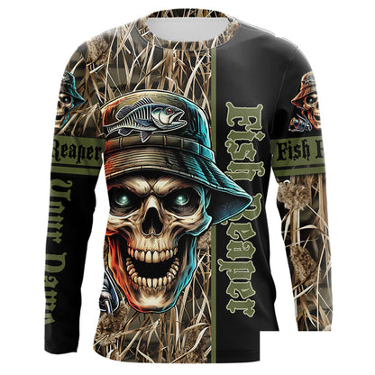 Fish Reaper lake Camo black Customize Name UV protection long sleeves fishing shirt for men NPQ18