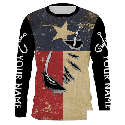 Texas Fishing 3D Fish Hook patriotic fish on Custom name fishing jerseys | Long sleeve, Long Sleeve Hooded NPQ814