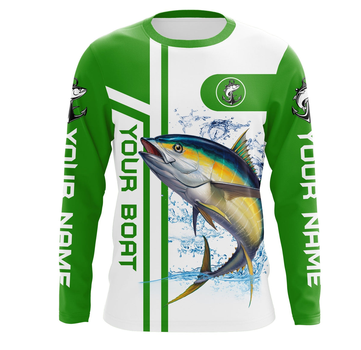 Tuna fishing Custom name & boat name - Green Long sleeve, Long Sleeve Hooded Fishing Shirt NPQ652