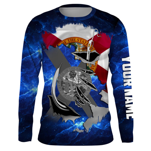 Florida FL Fishing Fish Hook Flag blue Universe patriotic Custom name Long sleeve, Long Sleeve Hooded NPQ854