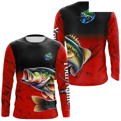 Custom red Largemouth Bass Fishing Jerseys, personalized bass fishing tournament Long sleeve shirt NQS5071