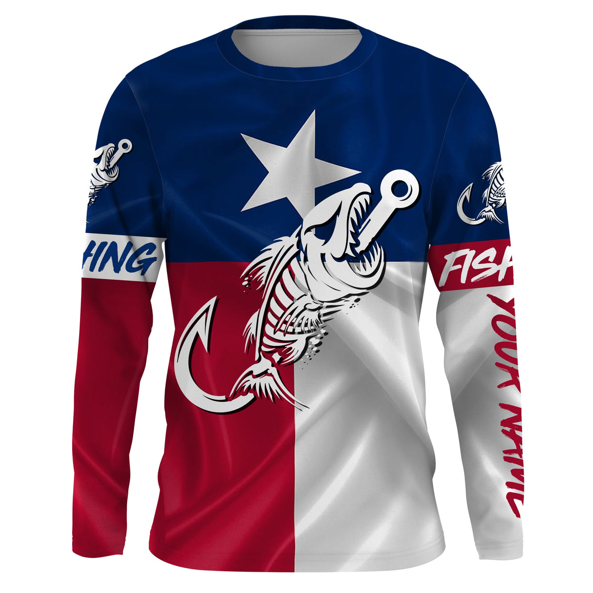 Texas fishing Fish hook fish skull Custom Name Long sleeve, Long Sleeve Hooded NPQ679