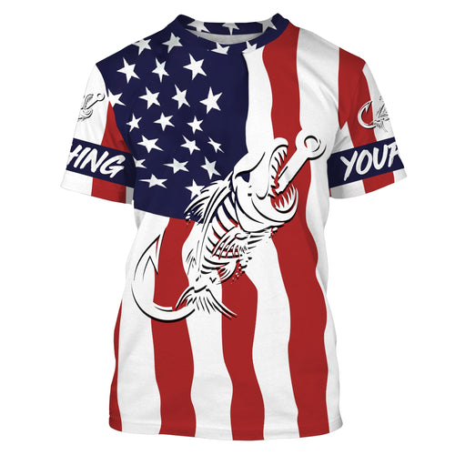 American flag fishing Fish hook skull personalized fishing shirts custom fishing Tshirt NPQ689