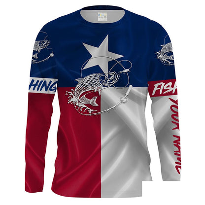 Tarpon fishing Texas Flag Customize Name UV protection long sleeves fishing shirt for men NPQ78