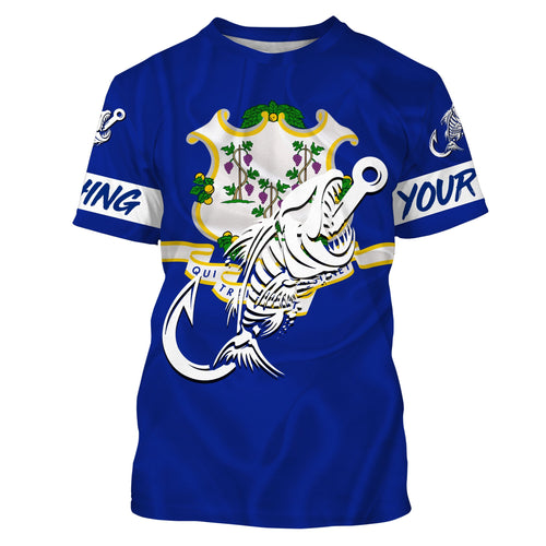 CT Fishing Custom Connecticut Flag Fish hook skull Custom name performance fishing jerseys | Tshirt - NPQ726