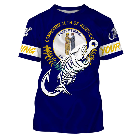 KY Kentucky Fishing Flag Fish hook skull Custom name performance fishing jerseys | Tshirt - NPQ729