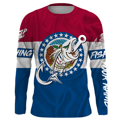 MO Missouri Fishing Flag Fish hook skull Custom name jerseys | Long sleeve, Long Sleeve Hooded NPQ732