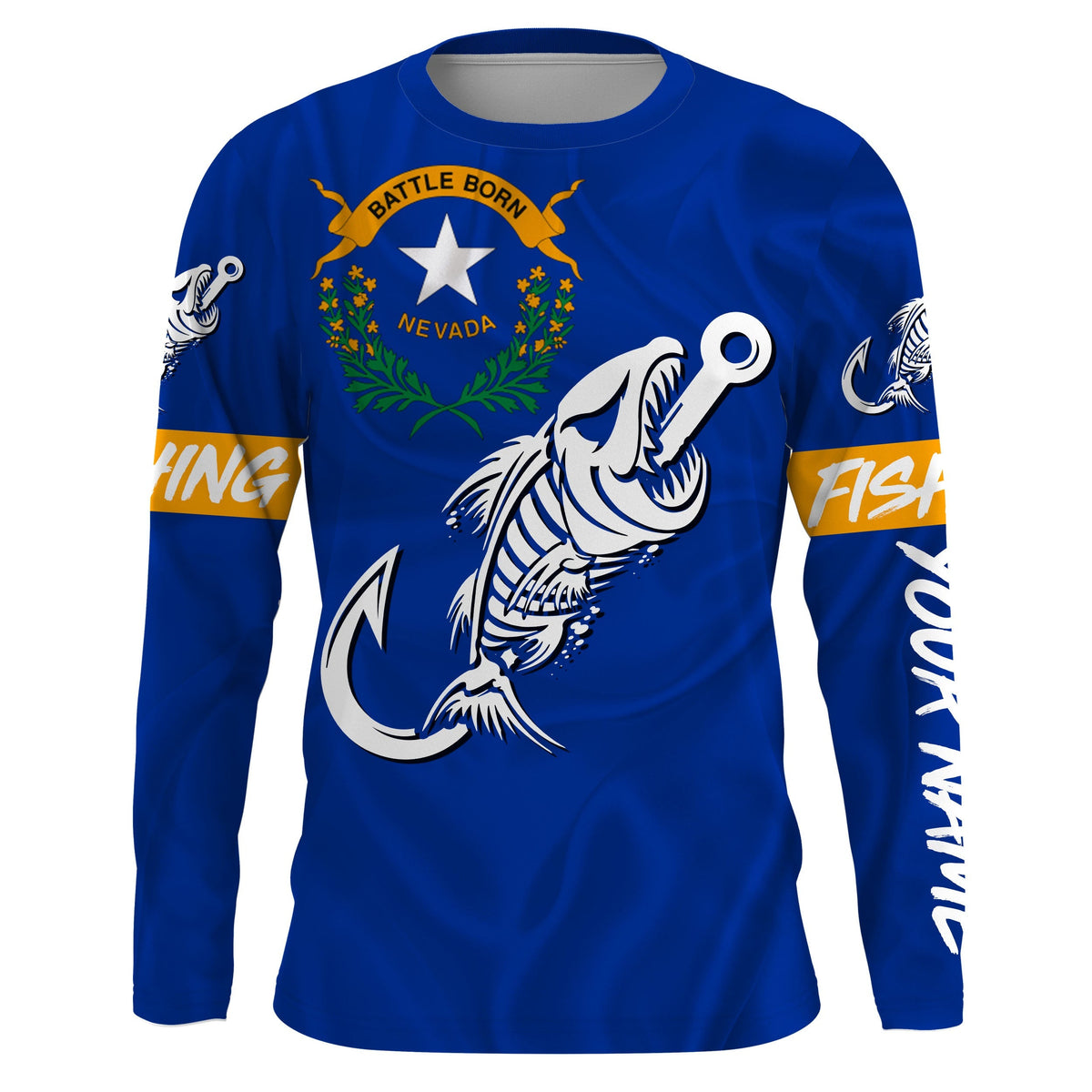 NV Nevada Fishing Flag Fish hook skull Custom name jerseys | Long sleeve, Long Sleeve Hooded NPQ734