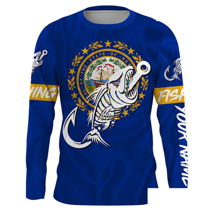 NH New Hampshire Fishing Flag Fish hook skull Custom name jerseys | Long sleeve, Long Sleeve Hooded NPQ735