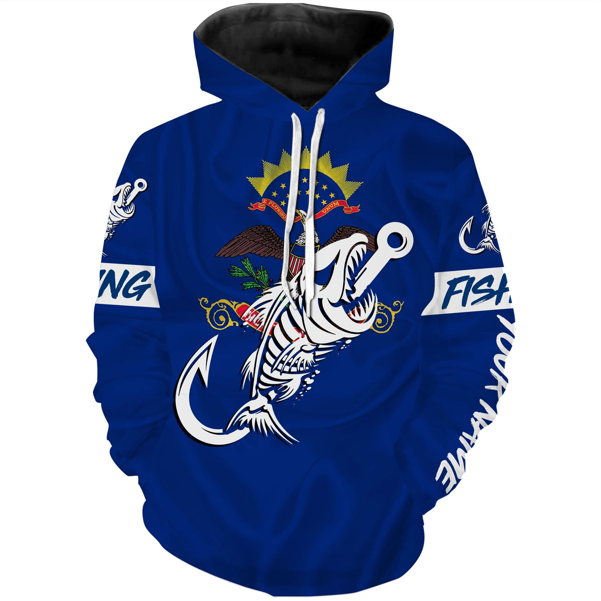 ND North Dakota Fishing Flag Fish hook skull Custom name performance fishing jerseys | Hoodie - NPQ737